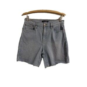 Calvin Klein Jeans Womens Blue Striped Distressed High Rise Denim Shorts Size 6